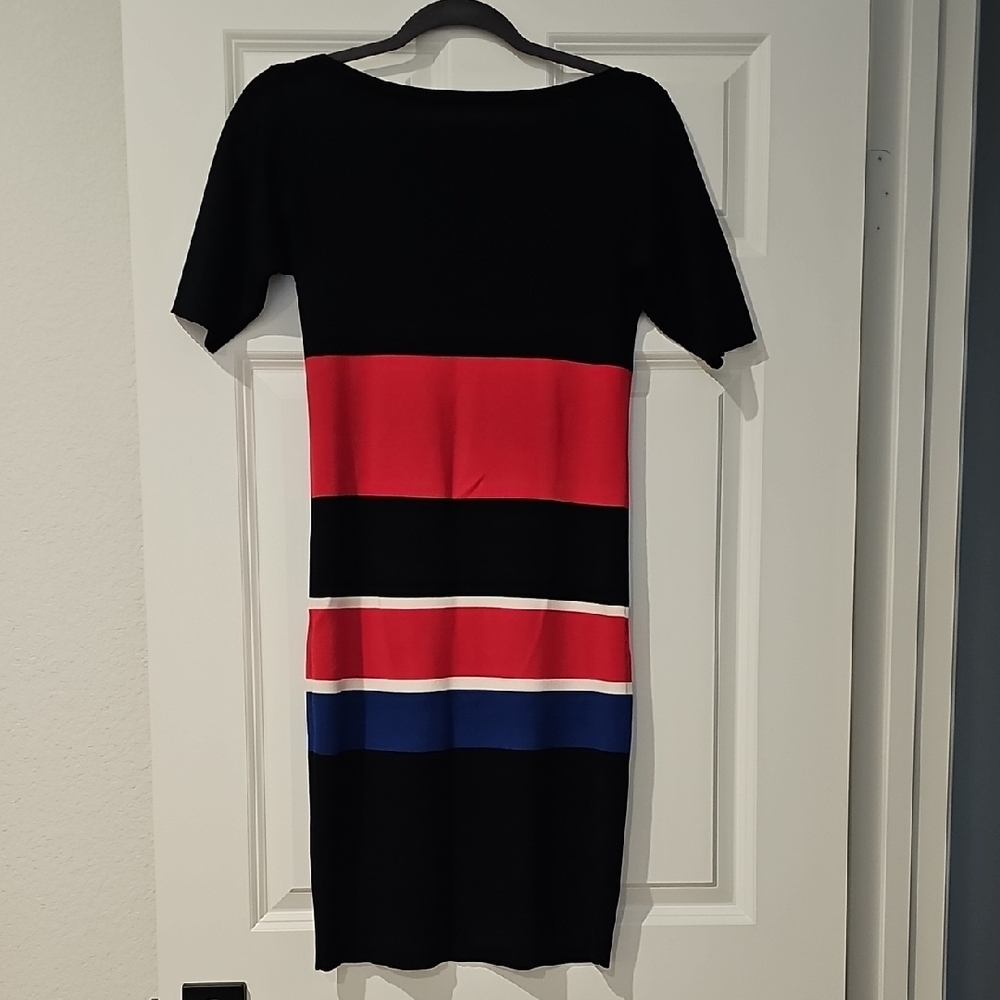 Banana Republic Colorblock Knit Elbow Sleeve Sheath Mini Dress Black Red M